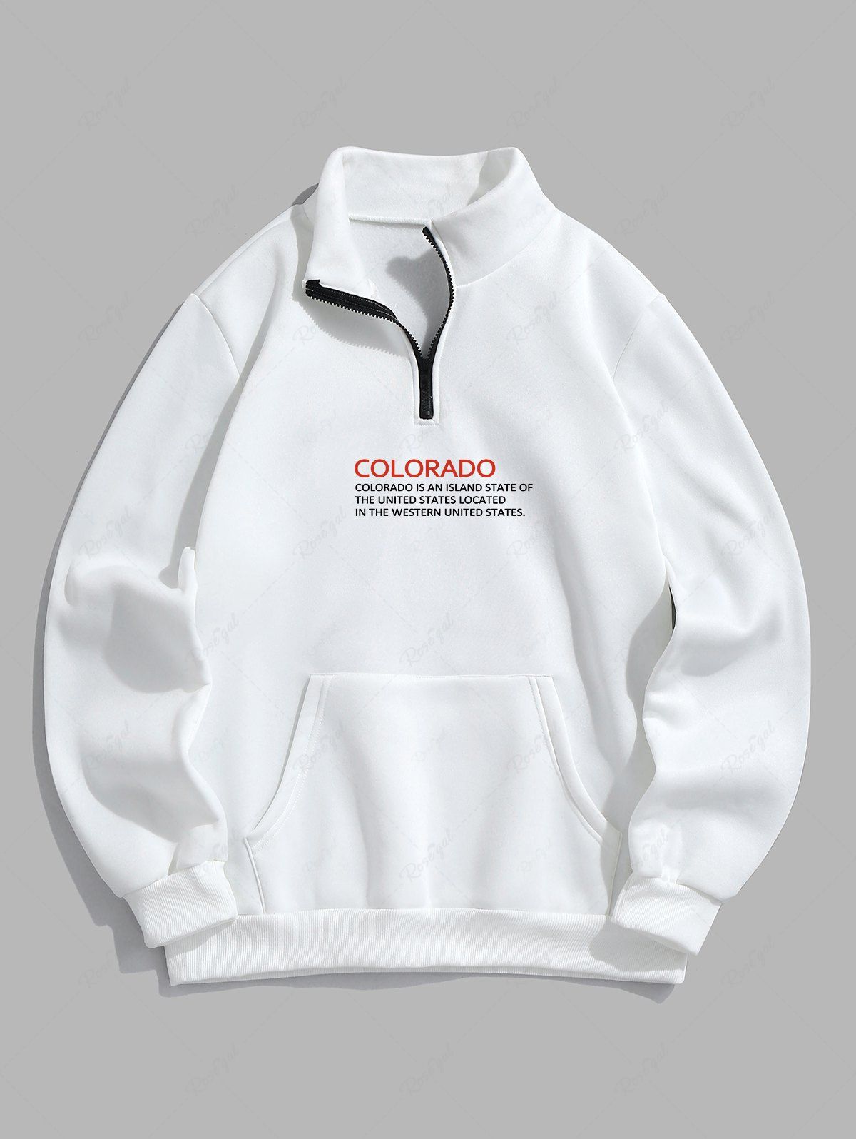Fashion Men's COLORADO Slogan Fleece-lined Kangaroo Pocket Quarter Zip Pullover Sweatshirt  