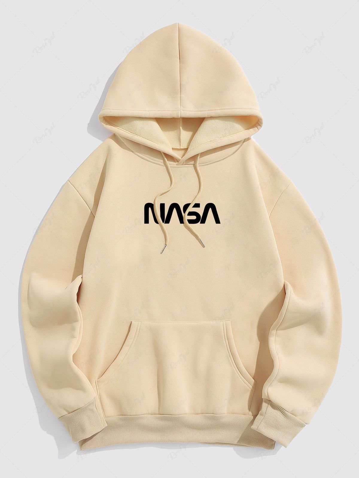 Chic Men's Daily Casual Letter Print Drawstring Kangaroo Pocket Thermal Fleece Lined Pullover Hoodie  