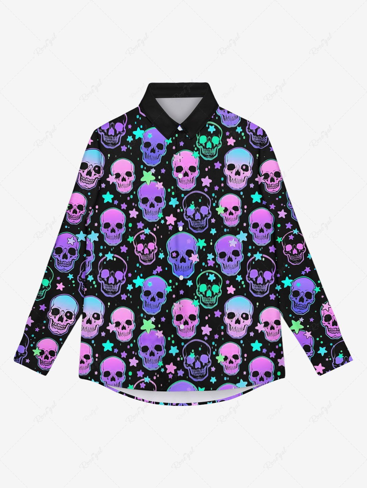 Latest Gothic Colorful Ombre Skulls Stars Print Halloween Shirt For Men  