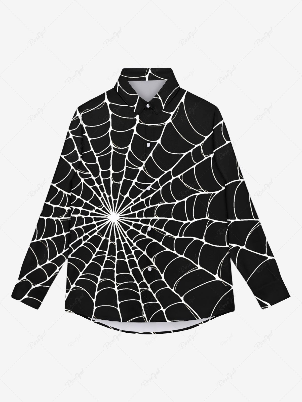 Chemise D'Halloween Gothique Toile D'Araignée Imprimée avec Bouton pour Homme Noir 3XL