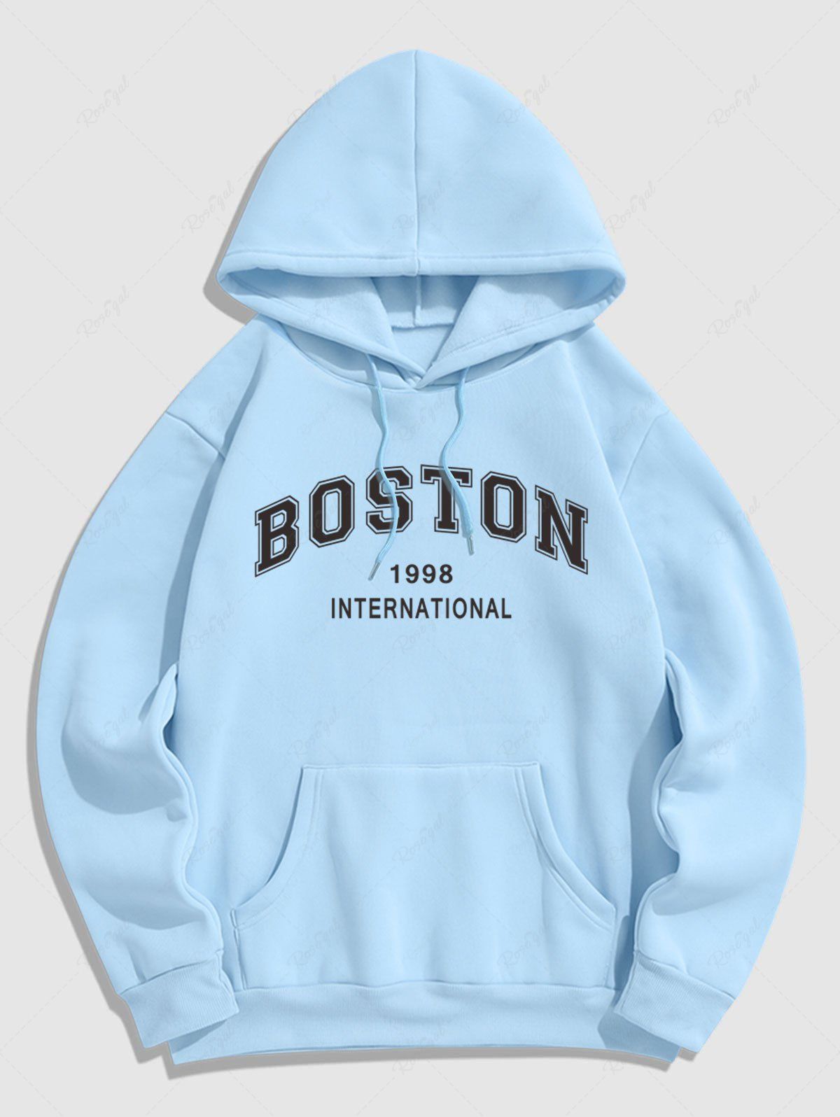 Sale Men's Daily Casual Letter BOSTON Graphic Print Drawstring Front Kangaroo Pocket Thermal Fleece Lined Pullover Hoodie  