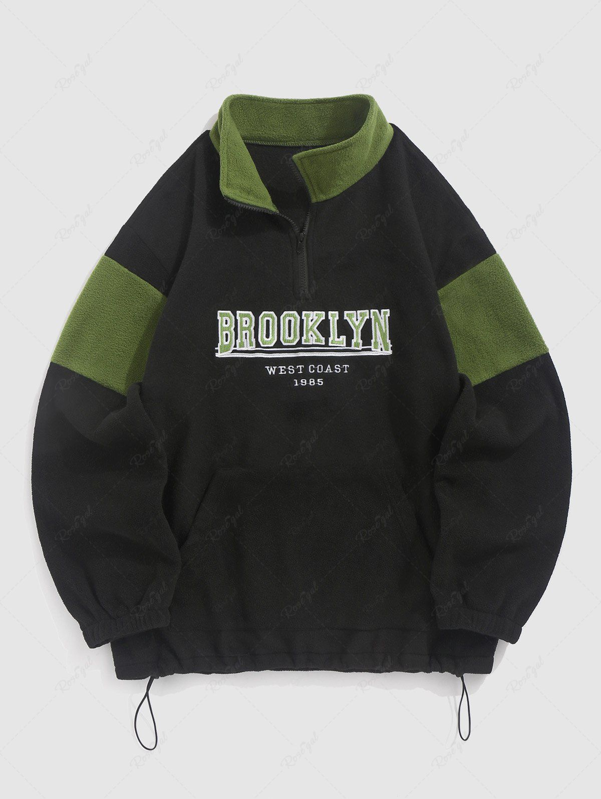 Outfits Quarter Zip Colorblock BROOKLYN WEST COAST Embroidery Polar Fleece Thermal Lined Pullover Sweatshirt  
