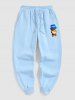 Men's Cartoon Bear SPACE Graphic Pattern Thermal Fleece-lined Kangaroo Pocket Pullover Hoodie and Drawstring Jogger Pants Sports Set -  
