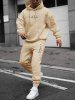 Men's Matching Athleisure Style Sweatsuit Co Ord Letter Printed Drawstring Thermal Fleece Lined Pullover Hoodie and Jogger Pants Two Piece Set -  