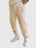 Men's Matching Athleisure Style Sweatsuit Co Ord Letter Printed Drawstring Thermal Fleece Lined Pullover Hoodie and Jogger Pants Two Piece Set -  