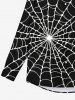 Chemise D'Halloween Gothique Toile D'Araignée Imprimée avec Bouton pour Homme - Noir 3XL