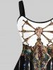 Plus Size 3D Compass Gemstone Chains Tassel Print Tank Dress -  