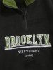 Quarter Zip Colorblock BROOKLYN WEST COAST Embroidery Polar Fleece Thermal Lined Pullover Sweatshirt -  