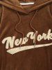 Men's New York Terry Embroidered Fuzzy Fleece Kangaroo Pocket Pullover Hoodie -  