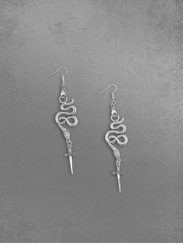 Gothic Snake Dagger Dangle Earrings - SILVER