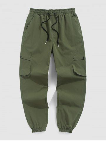 Men's Streetwear Multi-pockets Design Solid Color Beam Feet Jogger Cargo Pants - DEEP GREEN - XXL