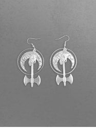 Boucles D'Oreilles Pendantes Motif Lune et Soleil Style Gothique - Argent 