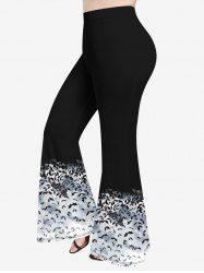 Plus Size Halloween Colorblock Bat Print Flare Pants -  
