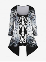 Plus Size Skeleton Colorblock Bat Print 2 In 1 T-shirt -  
