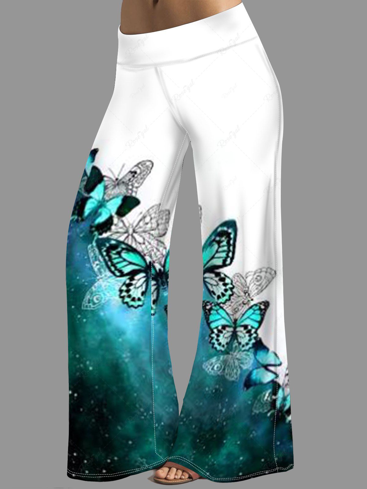 Buy Butterfly Print Colorblock Middle Waist Wide Leg Pants  