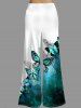 Pantalon à Imprimé Papillon en Blocs de Couleurs Taille Moyenne à Jambe Large - Vert clair L