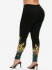 Colorblock Flower Butterfly Sparkling Sequin Printed T-shirt and Leggings Plus Size Matching Set -  