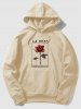 Ensemble de Sweat-shirt Lettre Graphique Fleuri Imprimé à Doublure en Laine Deux Pièces - café lumière M