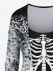 Plus Size Skeleton Colorblock Bat Print 2 In 1 T-shirt -  