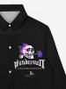 Gothic Skull Letter Flame Print Halloween Buttons Shirt For Men -  