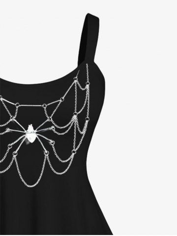 Plus Size 3D Cross Gate Spider Chain Tassel Print Halloween Tank Dress