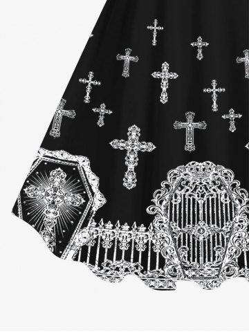 Plus Size 3D Cross Gate Spider Chain Tassel Print Halloween Tank Dress