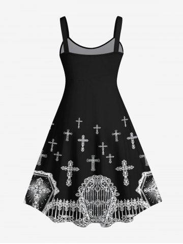 Plus Size 3D Cross Gate Spider Chain Tassel Print Halloween Tank Dress