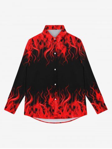Gothic Fire Flame Print Buttons Lapel Collar Shirt For Men - BLACK - M