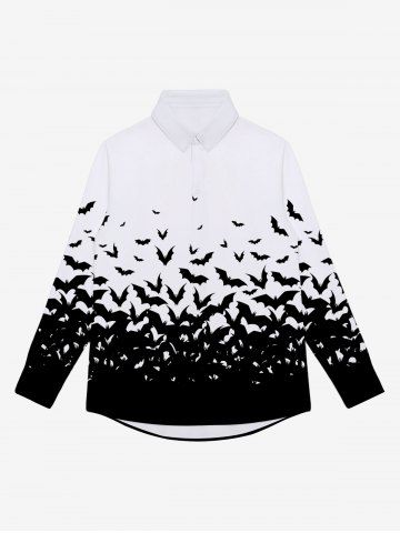 Gothic Bats Print Halloween Buttons Shirt For Men - WHITE - 2XL