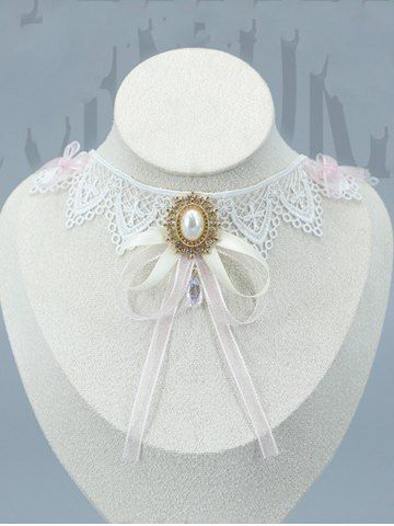 Cross Floral Lace Faux Pearl Choker Necklace