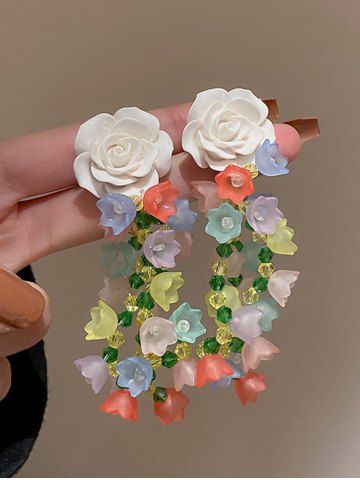 Faux Crystal Colorful Flower Shaped Tassel Earrings - MULTI-A