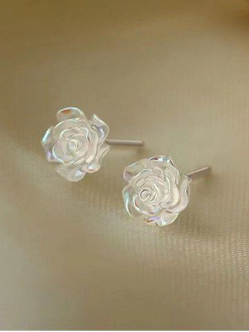 Fashion Minimalist Glitter Camellia Stud Earrings - WHITE