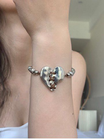 Lace Up Heart Shaped Vintage Bracelet - SILVER