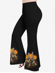 Pantalon Évasé à Imprimé Main de Squelette et Citrouille D'Halloween Grande-Taille - Noir XS