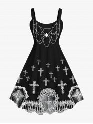 Plus Size 3D Cross Gate Spider Chain Tassel Print Halloween Tank Dress -  