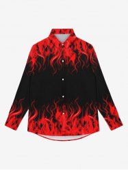 Gothic Fire Flame Print Buttons Lapel Collar Shirt For Men -  