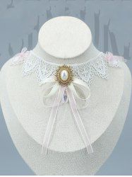Cross Floral Lace Faux Pearl Choker Necklace -  