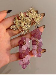 Grape Leaf Shaped Faux Crystal Drop Earrings -  