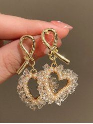 Fashion Faux Pearl Crystal Heart Shape Drop Earrings -  