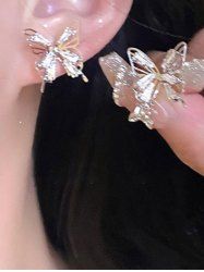 Fashion Glitter Gemstone Hollow Out Butterfly Stud Earrings -  