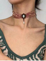 Glitter Mesh Vintage Faux Pearl Choker Necklace -  