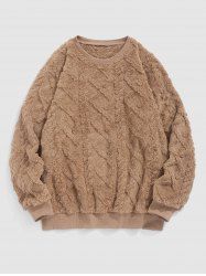 Men's Solid Color Daily Casual Crew Neck Long Sleeve Fluffy Fuzzy Cable Textured Pullover Teddy Sweatshirt -  