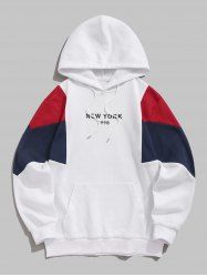 Men's New York Embroidered Colorblock Fleece-lined Kangaroo Pocket Pullover Hoodie -  