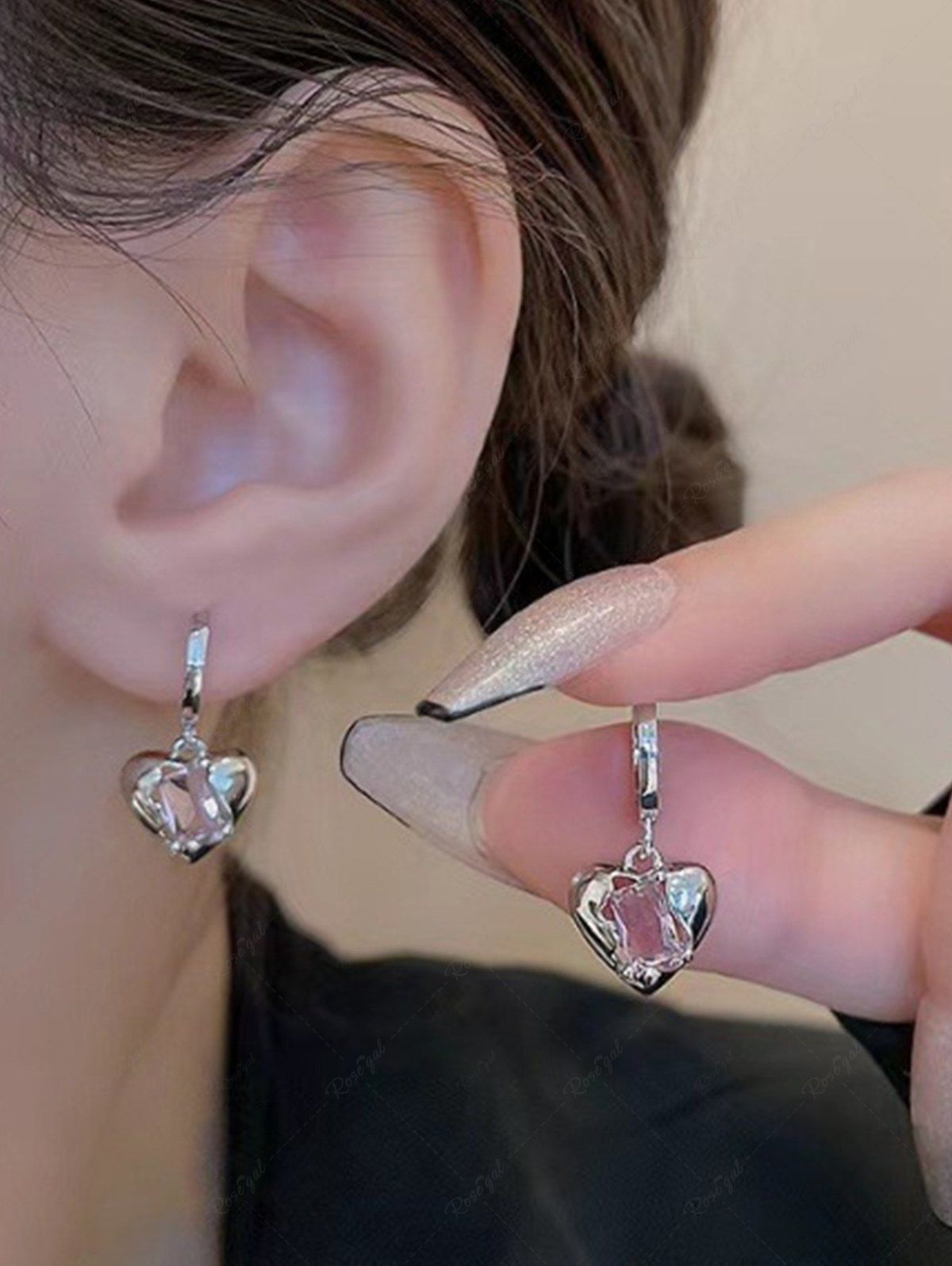 New Fashion Faux Pink Crystal Heart Drop Earrings  