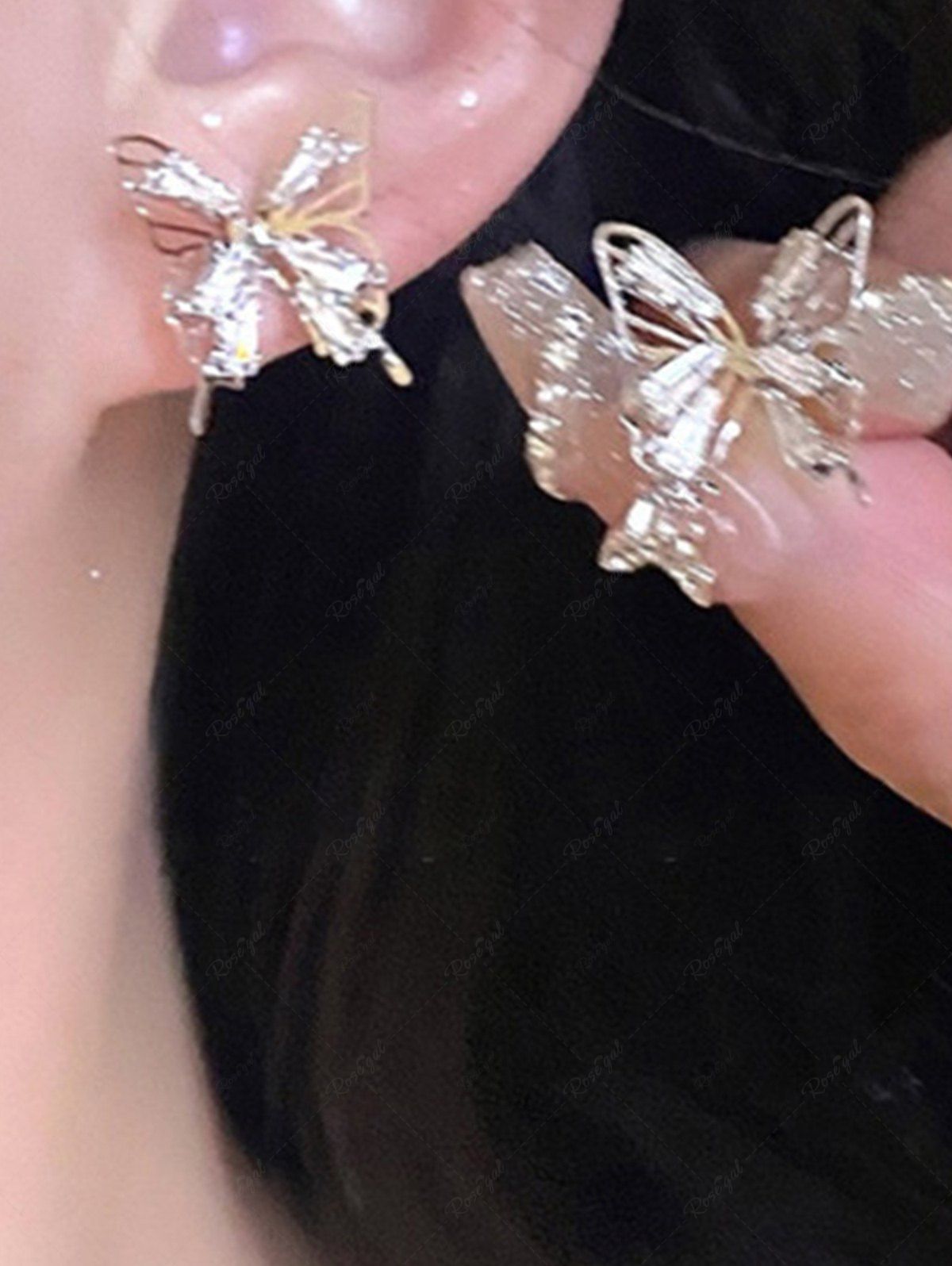 Latest Fashion Glitter Gemstone Hollow Out Butterfly Stud Earrings  