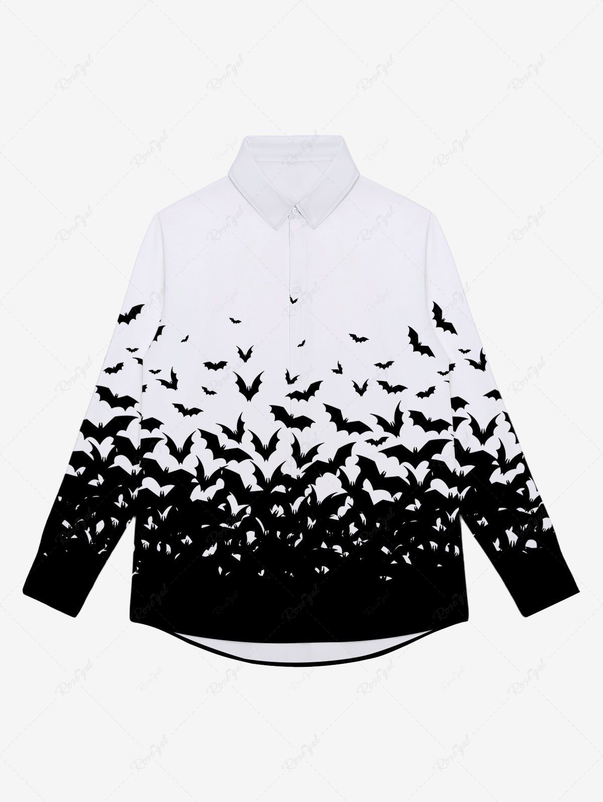 Chic Gothic Bats Print Halloween Buttons Shirt For Men  