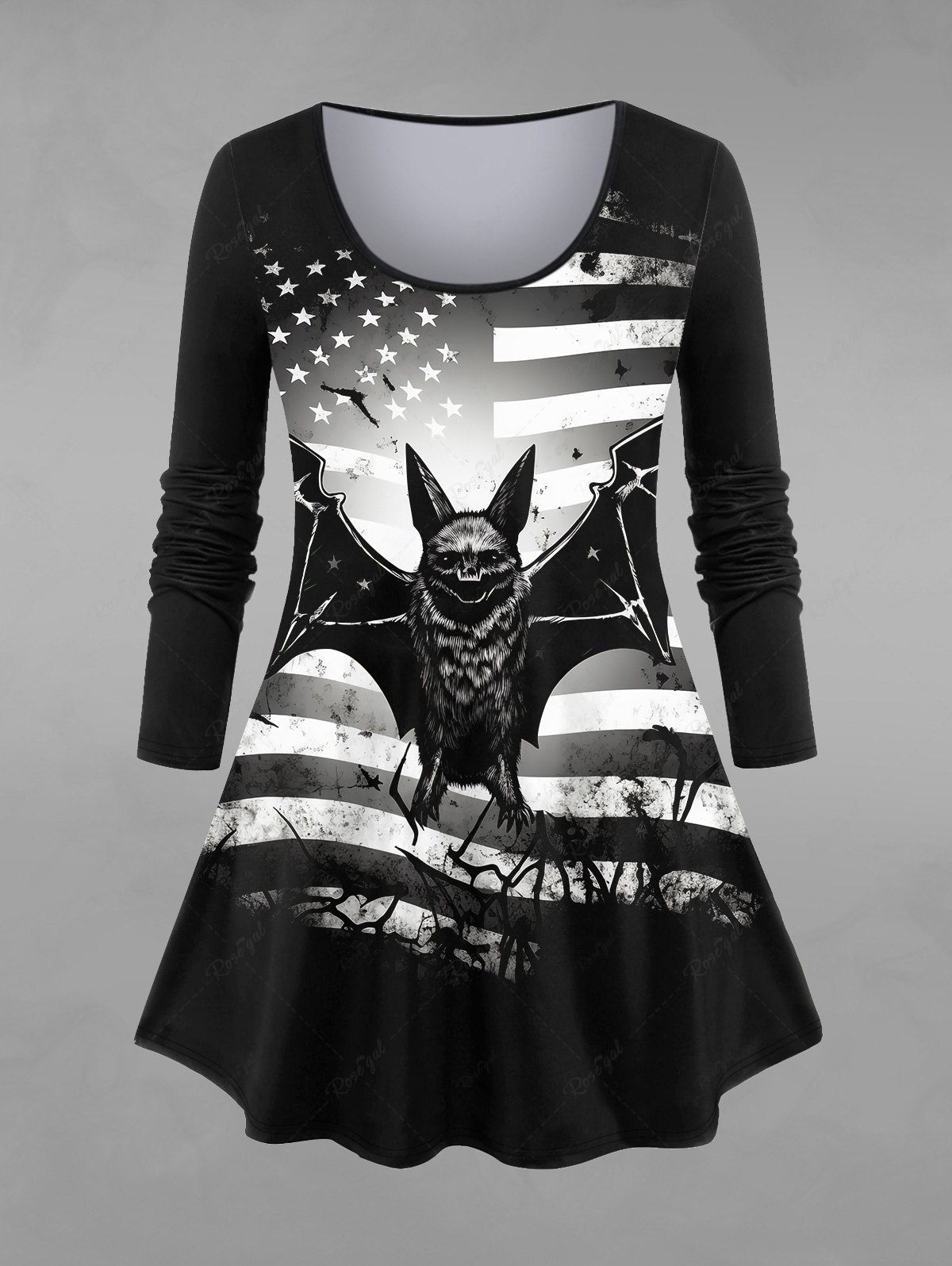 Online Gothic Bat Patriotic American Flag Print Halloween T-shirt  