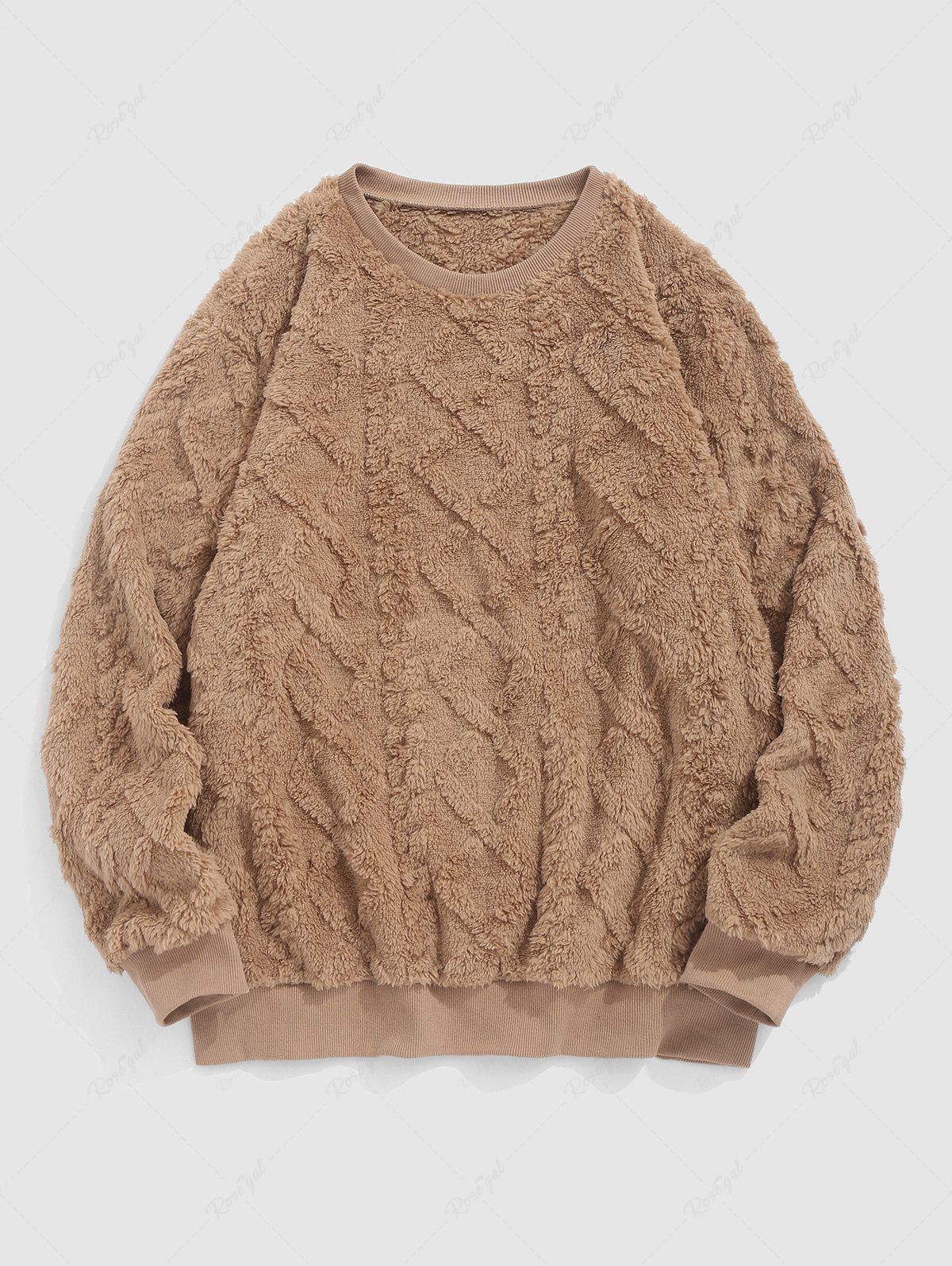 Best Men's Solid Color Daily Casual Crew Neck Long Sleeve Fluffy Fuzzy Cable Textured Pullover Teddy Sweatshirt  