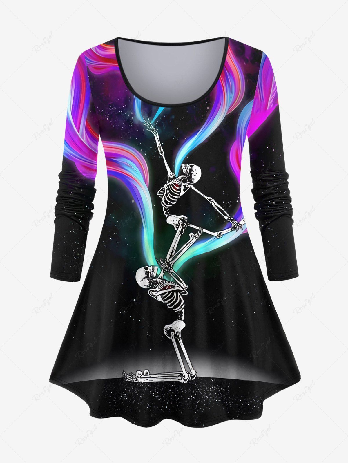 Shops Plus Size Skeleton Colorful Aurora Galaxy Print Halloween T-shirt  