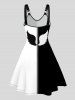 Robe Ligne A Bicolore Aile en O sans Manches - Noir M